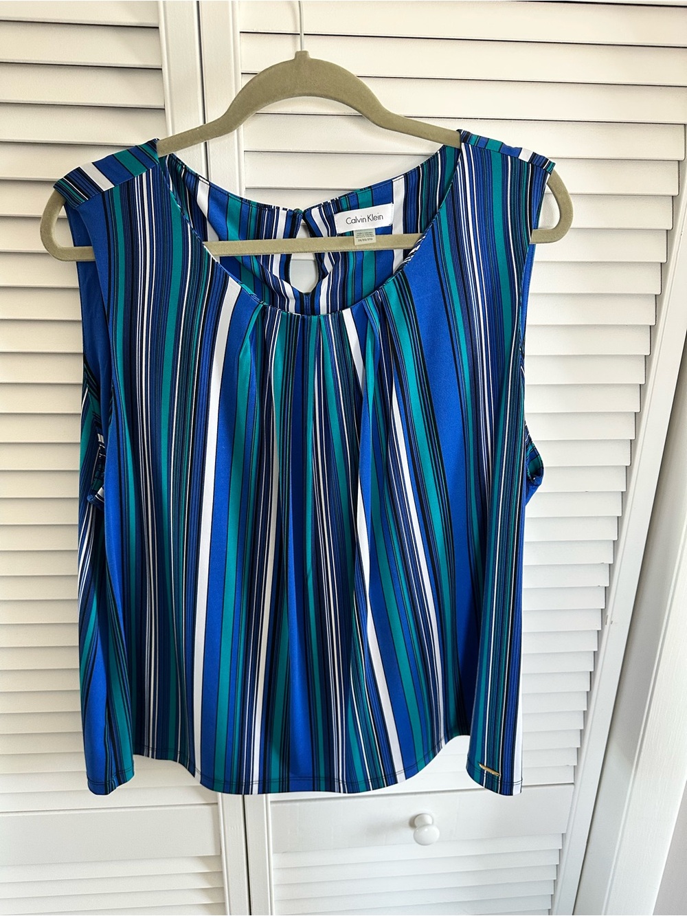 Calvin Klein Blue Multi-Stripe Sleeveless Blouse